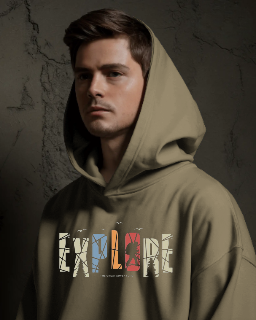 10 “Beige printed oversized hoodie unisex minimal streetwear by Echores”