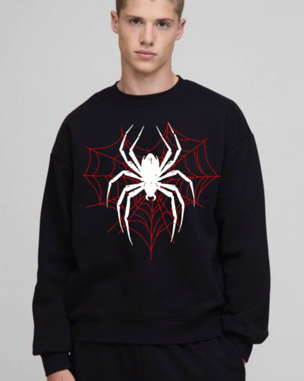 “Oversized spider printed black sweatshirt unisex streetwear by Echores”