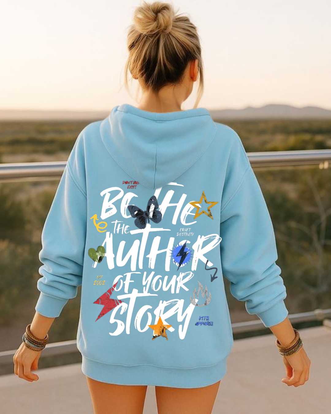 12 Be the Author of Your Story Hoodie – Oversized Sky Blue Inspirational Hoodie by Echores