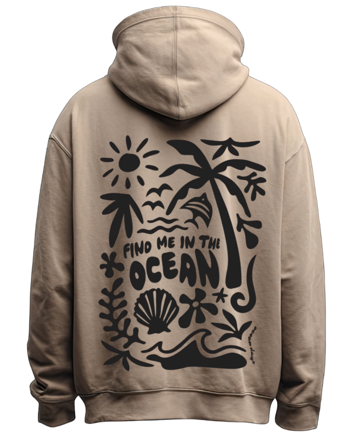 Quotes Printed Oversized Beige Hoodie – Ocean Inspired Streetwear Hoodie by Echores