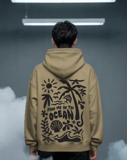 Quotes Printed Oversized Beige Hoodie – Ocean Inspired Streetwear Hoodie by Echores