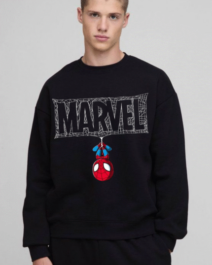 “Premium oversized Marvel Spidey printed black sweatshirt unisex streetwear by Echores”