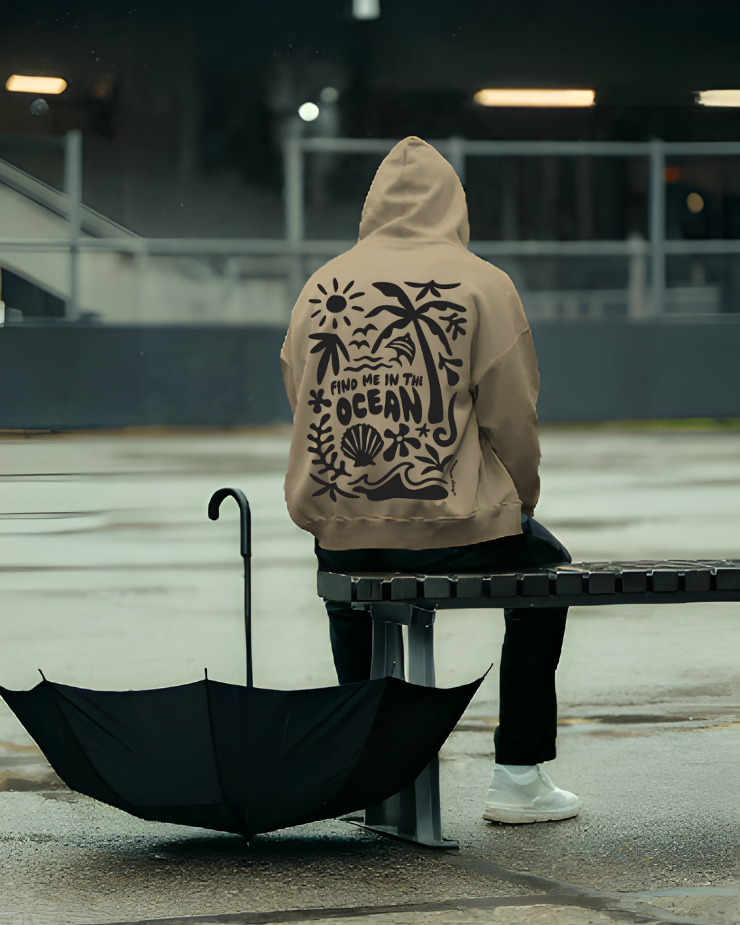 18 Quotes Printed Oversized Beige Hoodie – Ocean Inspired Streetwear Hoodie by Echores
