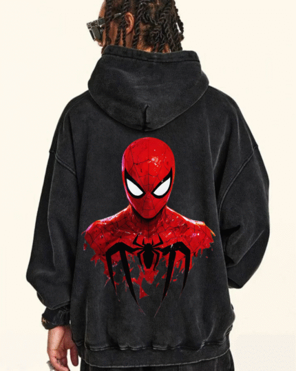 Stone Wash Spider-Man Oversized Hoodie – Vintage Superhero Streetwear Hoodie by Echores
