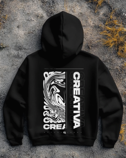 “Black printed oversized hoodie unisex streetwear by Echores”