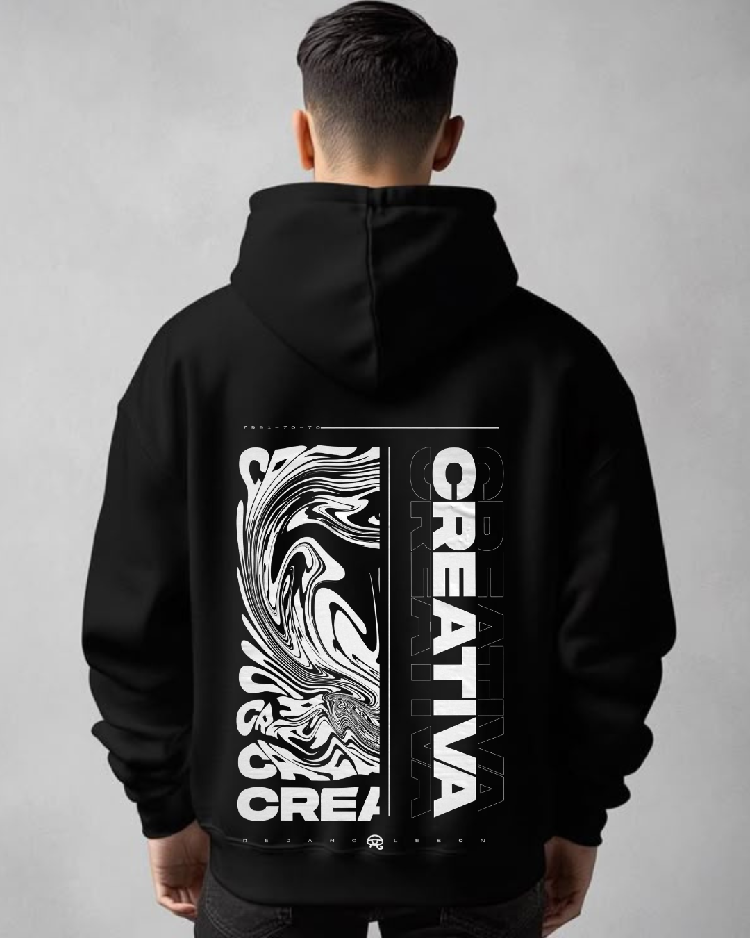 30 “Black printed oversized hoodie unisex streetwear by Echores”