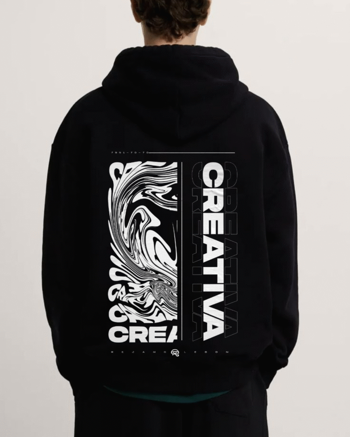 “Black printed oversized hoodie unisex streetwear by Echores”