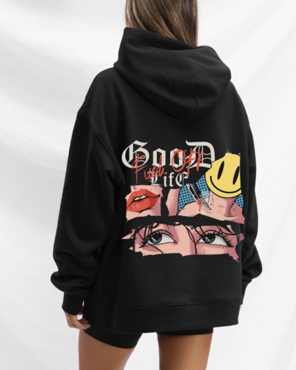“Black oversized design hoodie unisex streetwear by Echores”