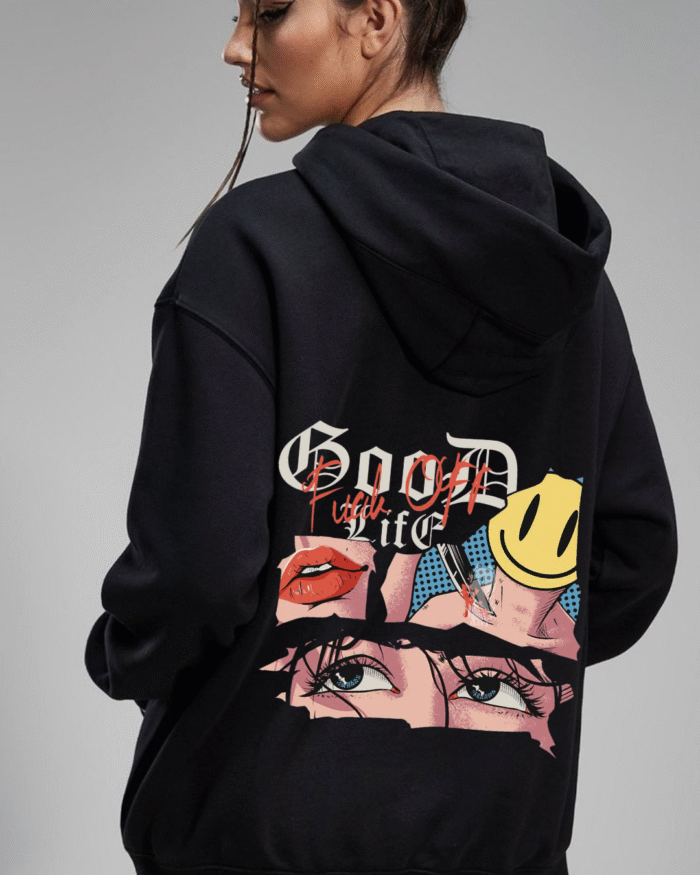 “Black oversized design hoodie unisex streetwear by Echores”