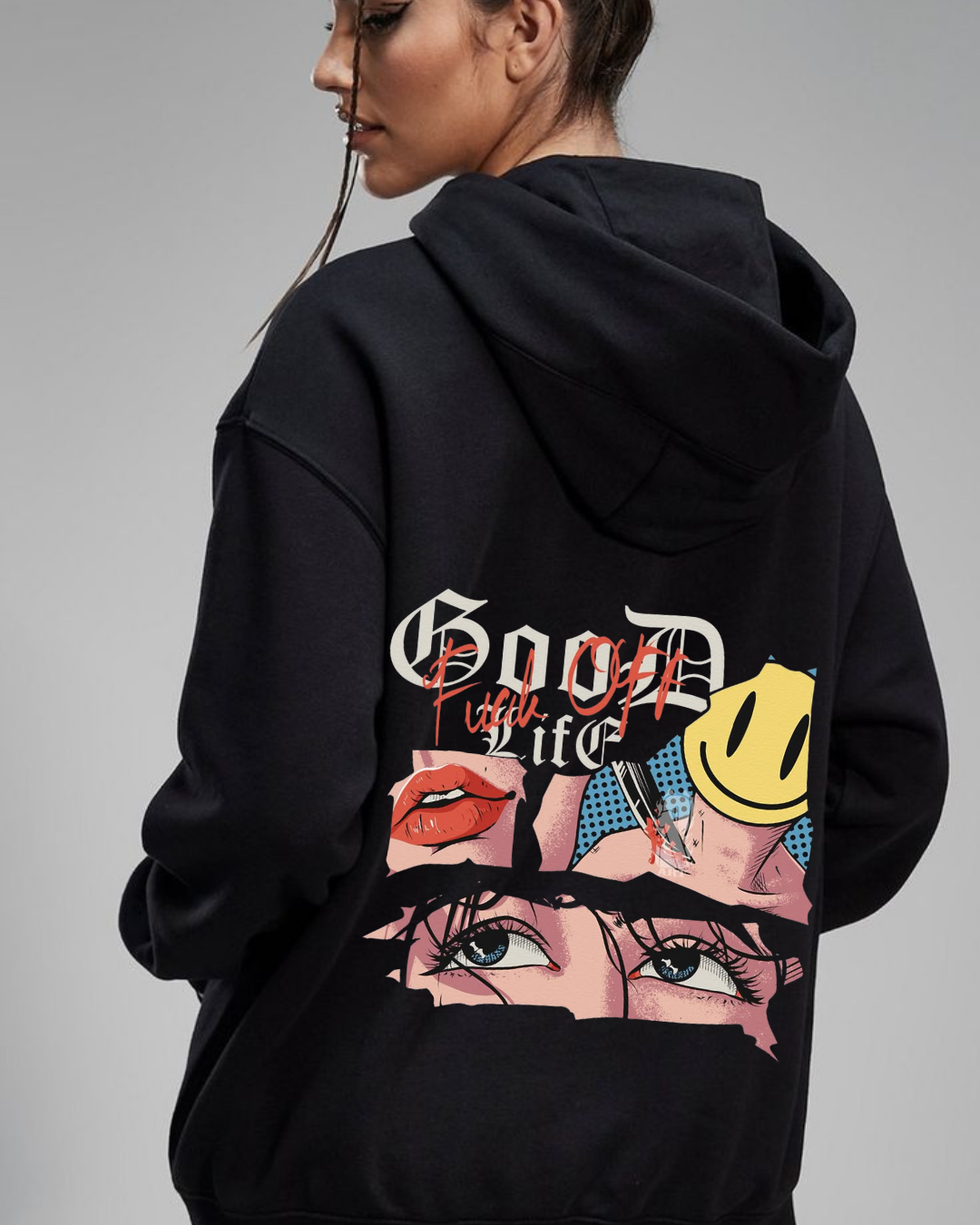 34 “Black oversized design hoodie unisex streetwear by Echores”