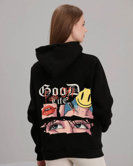 “Black oversized design hoodie unisex streetwear by Echores”