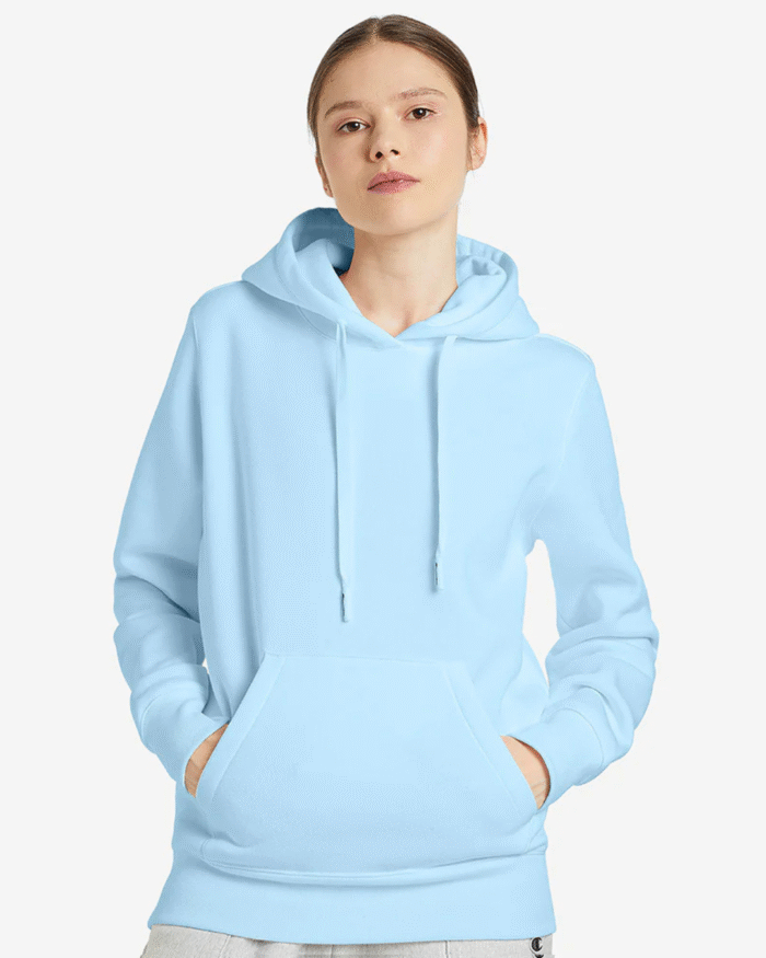 Plain Sky Blue Hoodie with Front Pocket – Unisex Streetwear by Echores - Image 2