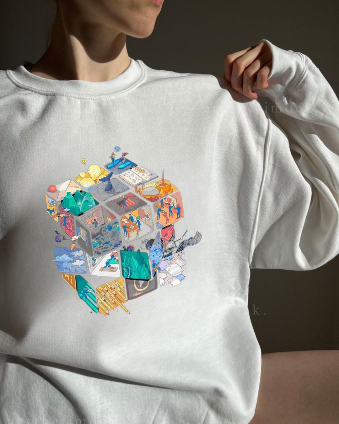 6 “Oversized white sweatshirt printed design unisex streetwear by Echores”