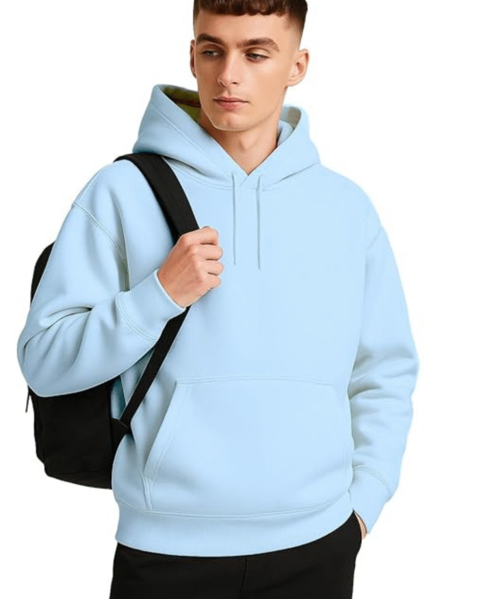 Plain Sky Blue Hoodie with Front Pocket – Unisex Streetwear by Echores - Image 3