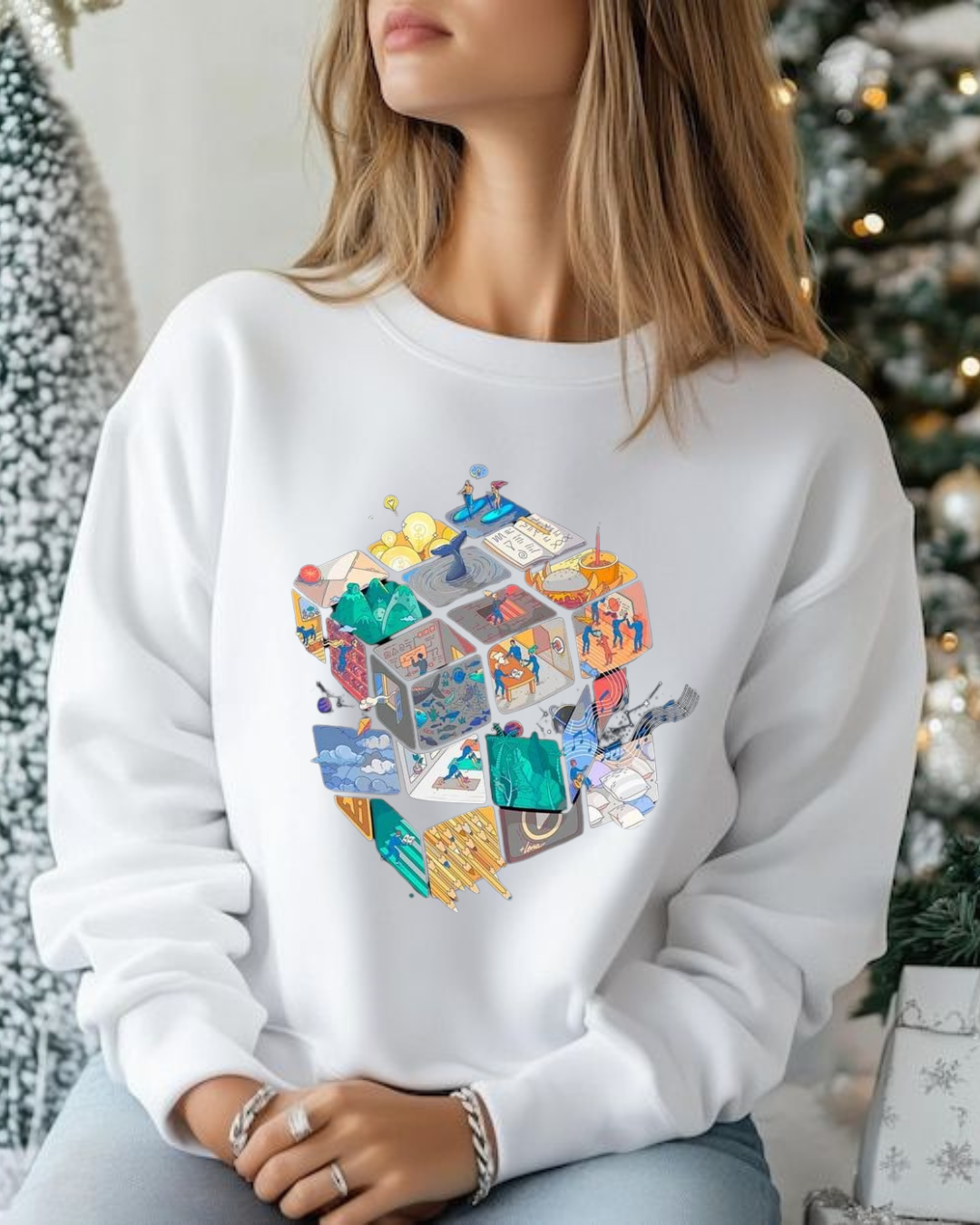 7 “Oversized white sweatshirt printed design unisex streetwear by Echores”