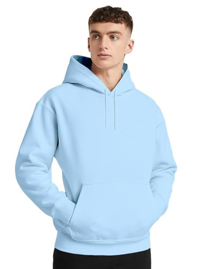 Plain Sky Blue Hoodie with Front Pocket – Unisex Streetwear by Echores - Image 1
