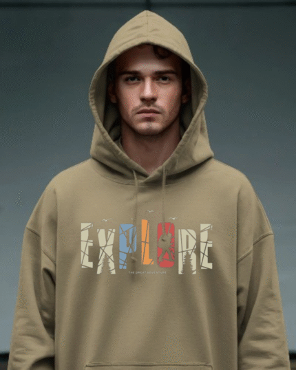 “Beige printed oversized hoodie unisex minimal streetwear by Echores”