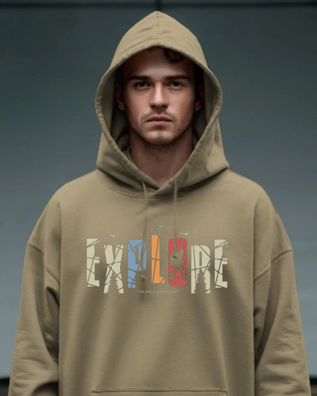 8 “Beige printed oversized hoodie unisex minimal streetwear by Echores”