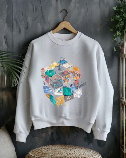 “Oversized white sweatshirt printed design unisex streetwear by Echores”