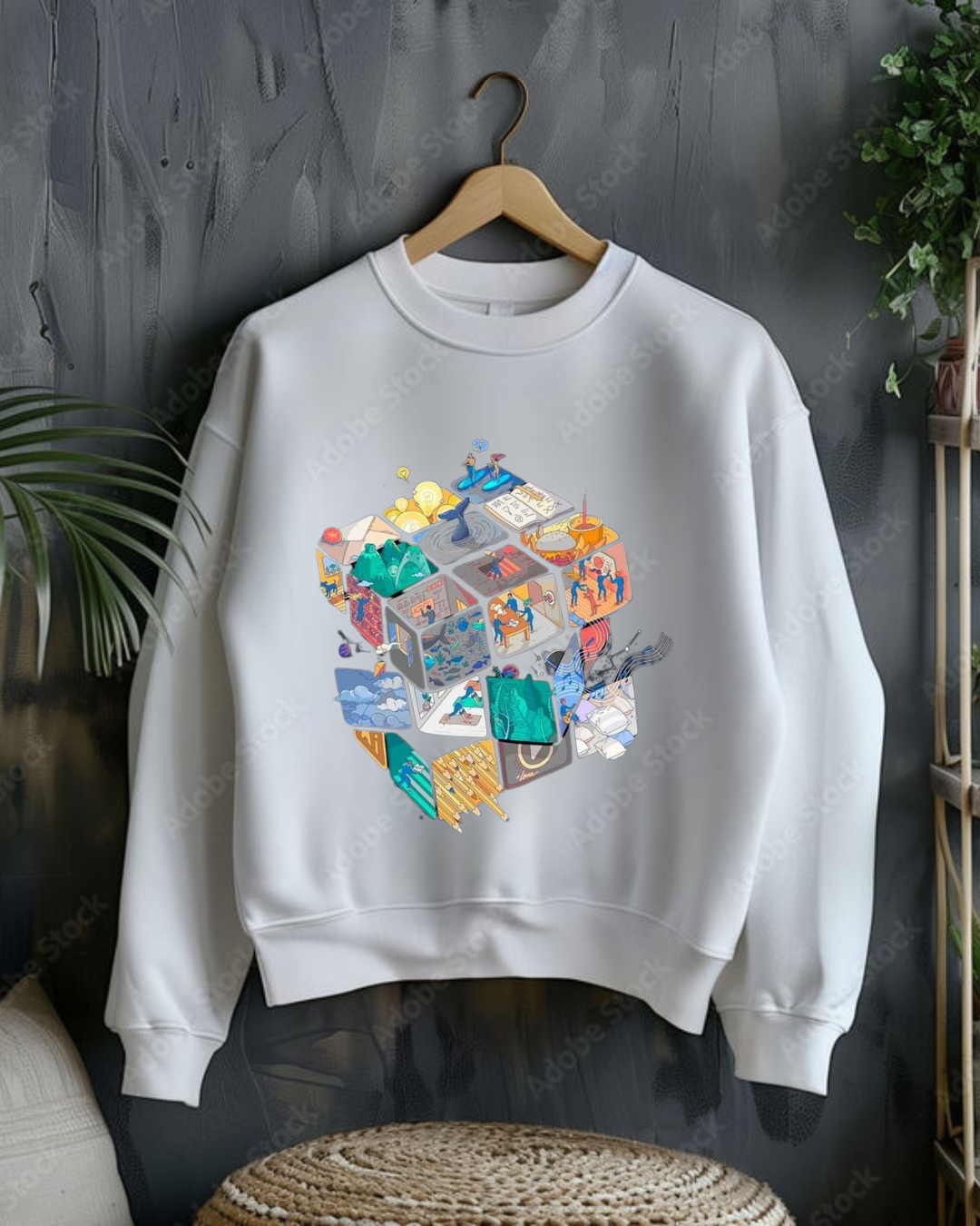 8 “Oversized white sweatshirt printed design unisex streetwear by Echores”