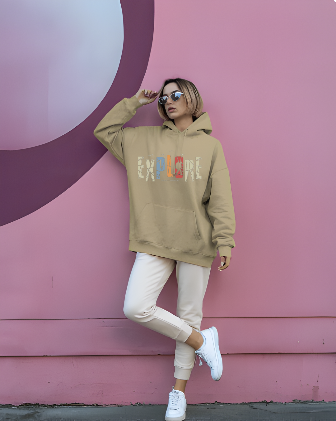 9 “Beige printed oversized hoodie unisex minimal streetwear by Echores”